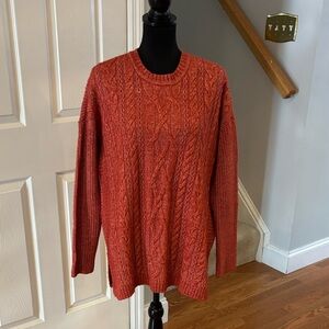 Cabi playoff sweater cableknit Heather rust red #4280 pullover/split side